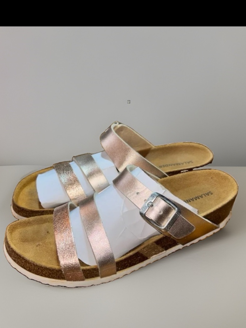 Salamander brand rose metallic multi-strap Samdals., Women’s size 8.5 Like New